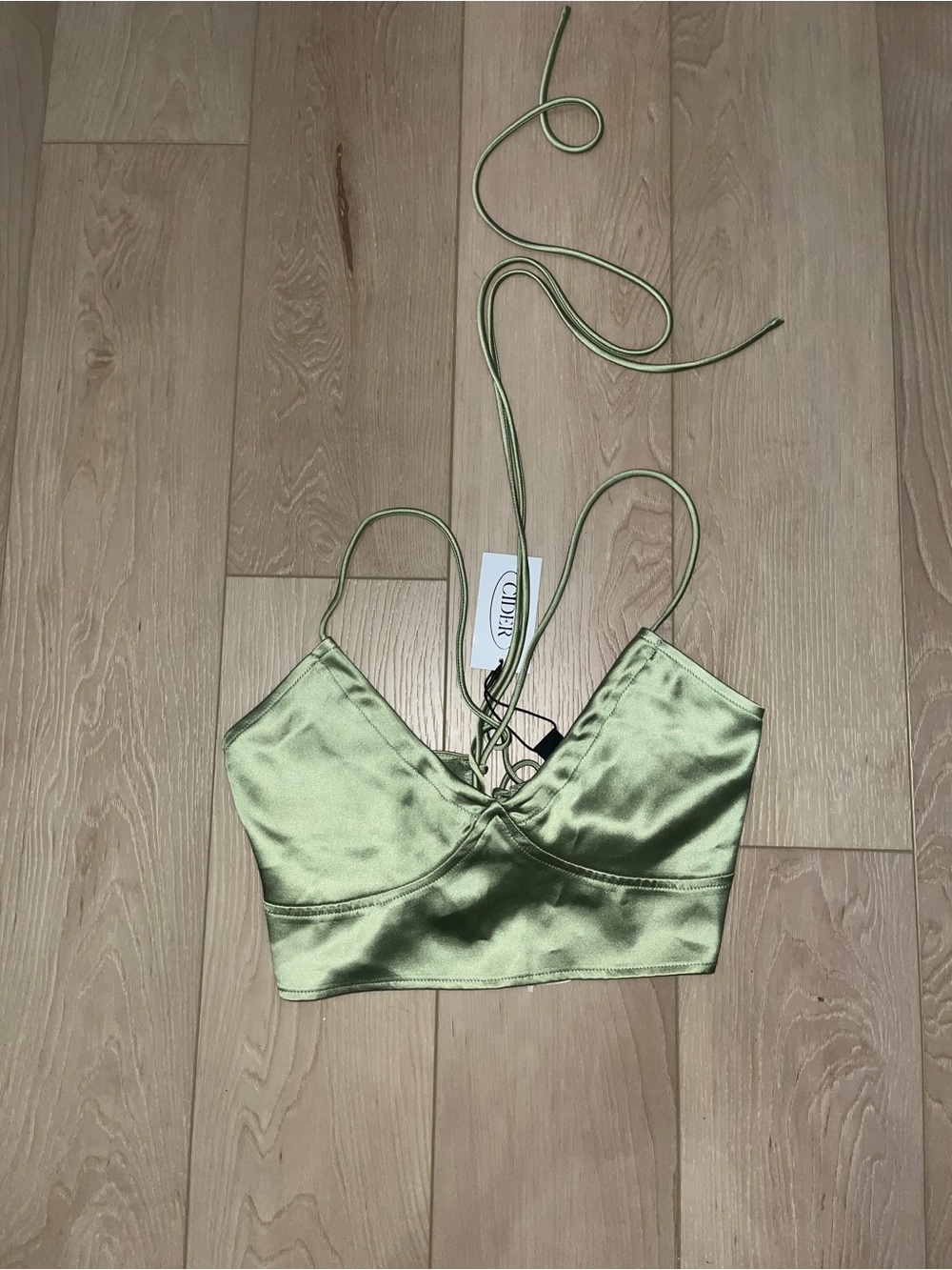 Green Satin Lace-Up Top
